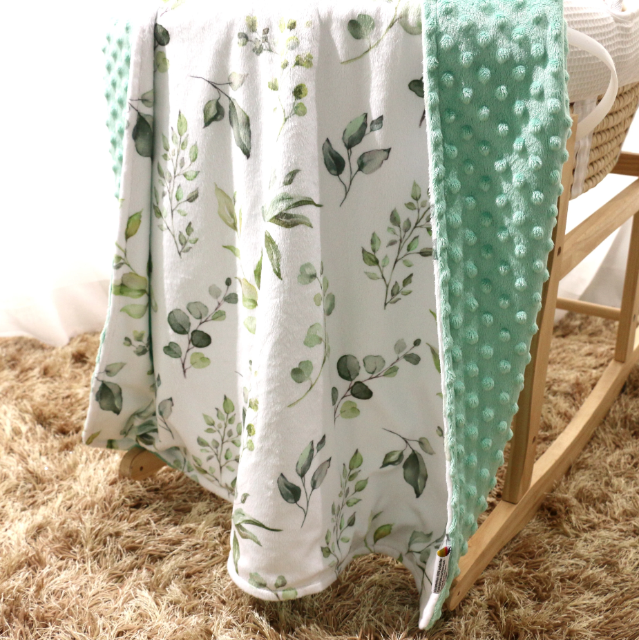 BLANKET MINKY GREEN EUCALYPTUS GREENERY