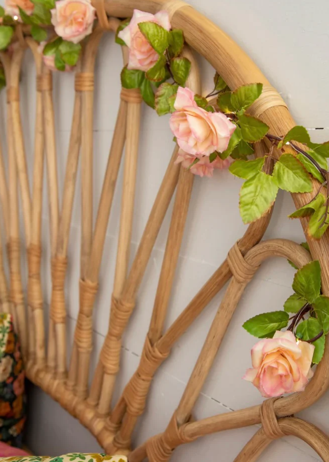 STRING LIGHTS PEACH ROSE BLOSSOM WITH LEAVES