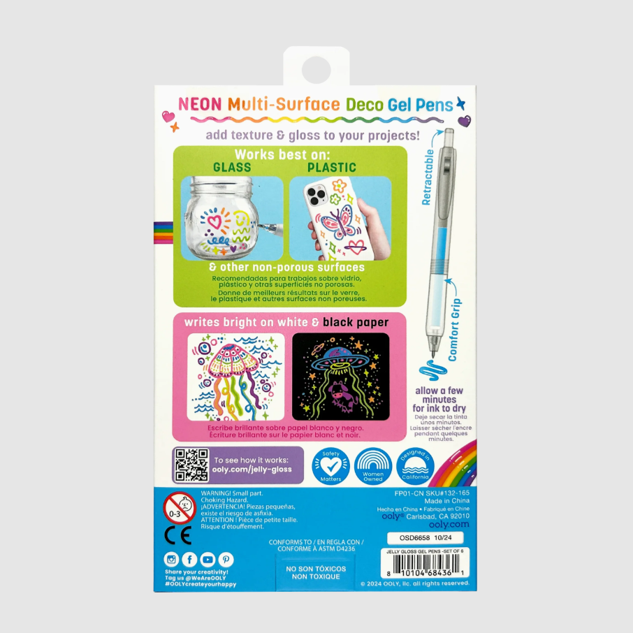 DECO GEL PENS JELLY GLOSS NEON 6 PK
