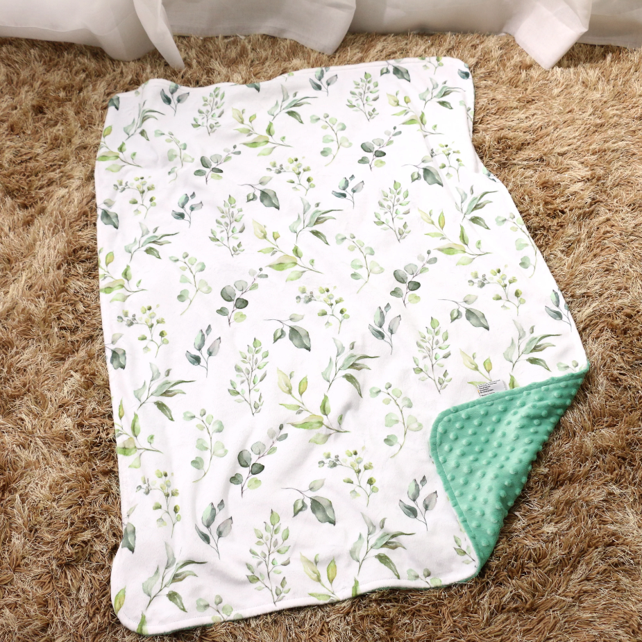 BLANKET MINKY GREEN EUCALYPTUS GREENERY