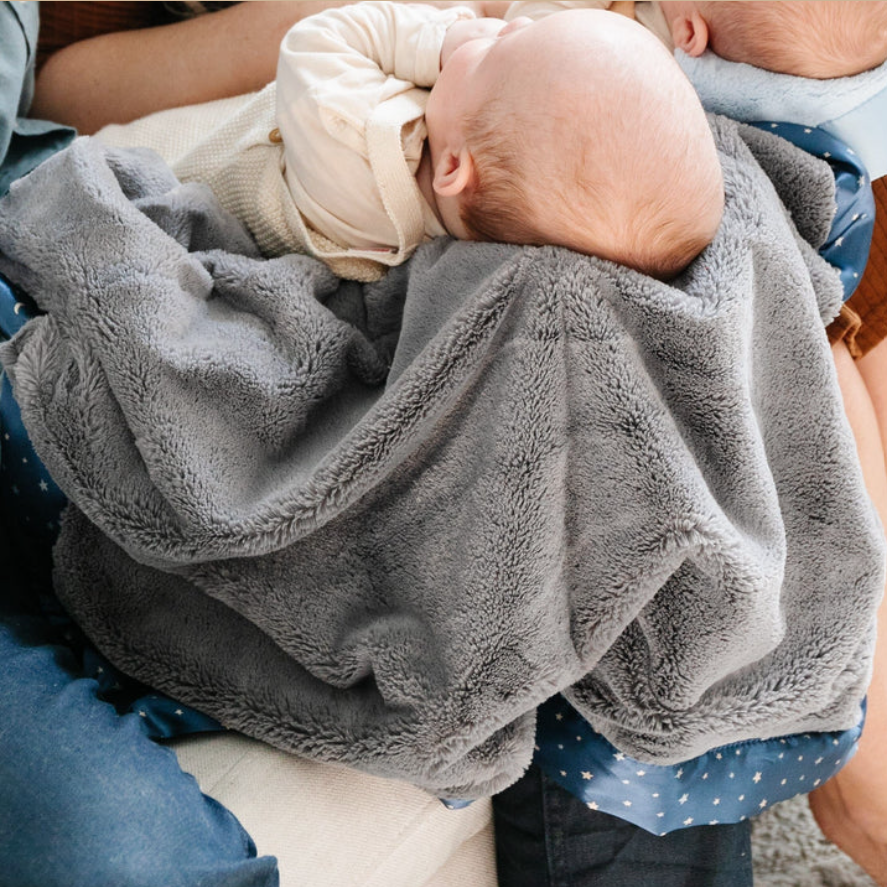 BLANKET GRAY SATIN TRIM RECEIVING