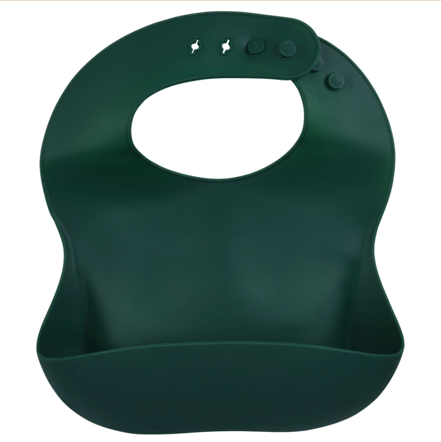 Forest Green Silicone Bib with Crumb Catcher