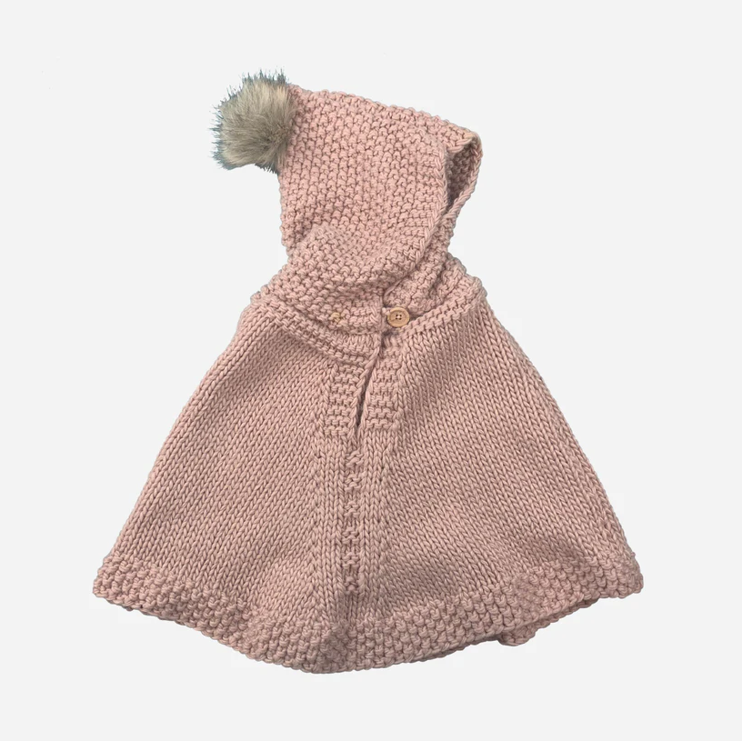 Knitted Blush Poncho with Hood (Toddler 2-4 years)