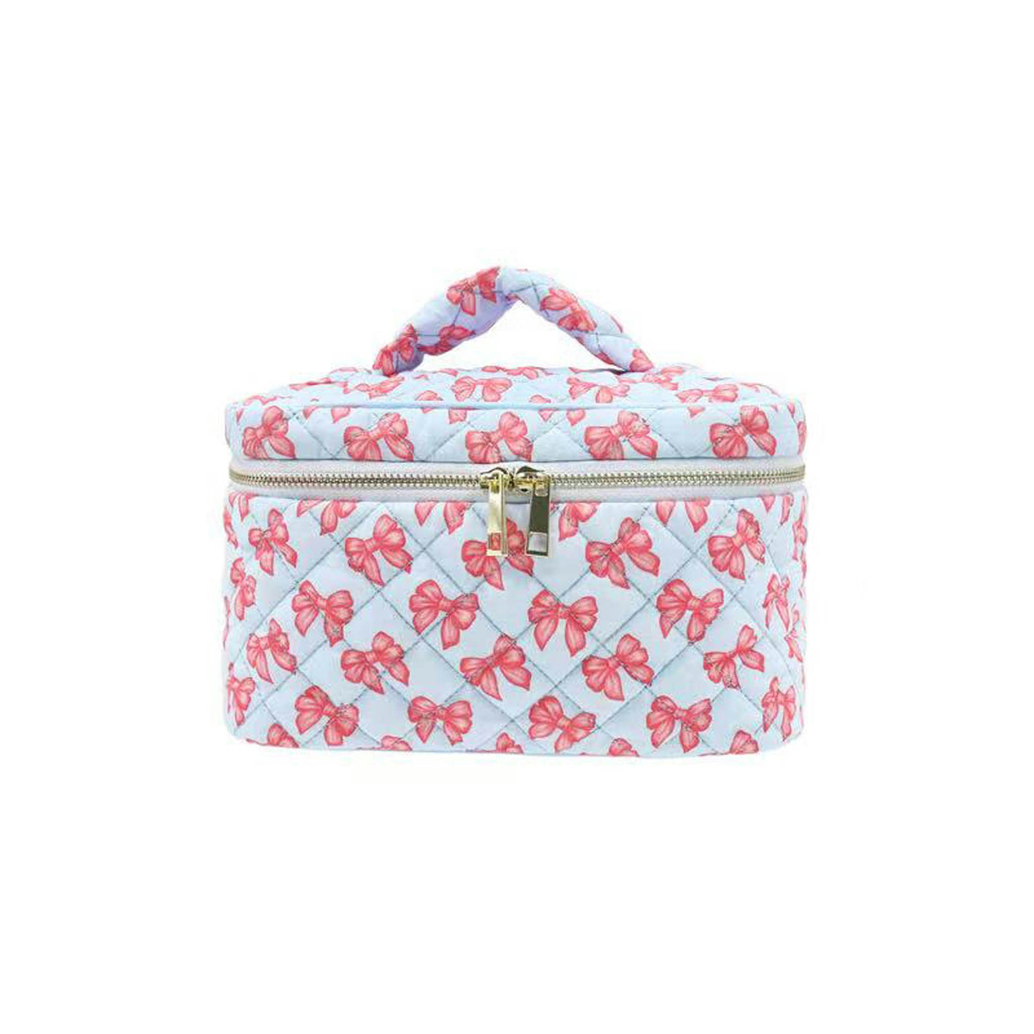 QUILTED MAKEUP BAG BLUE W/ BOWS KARMA