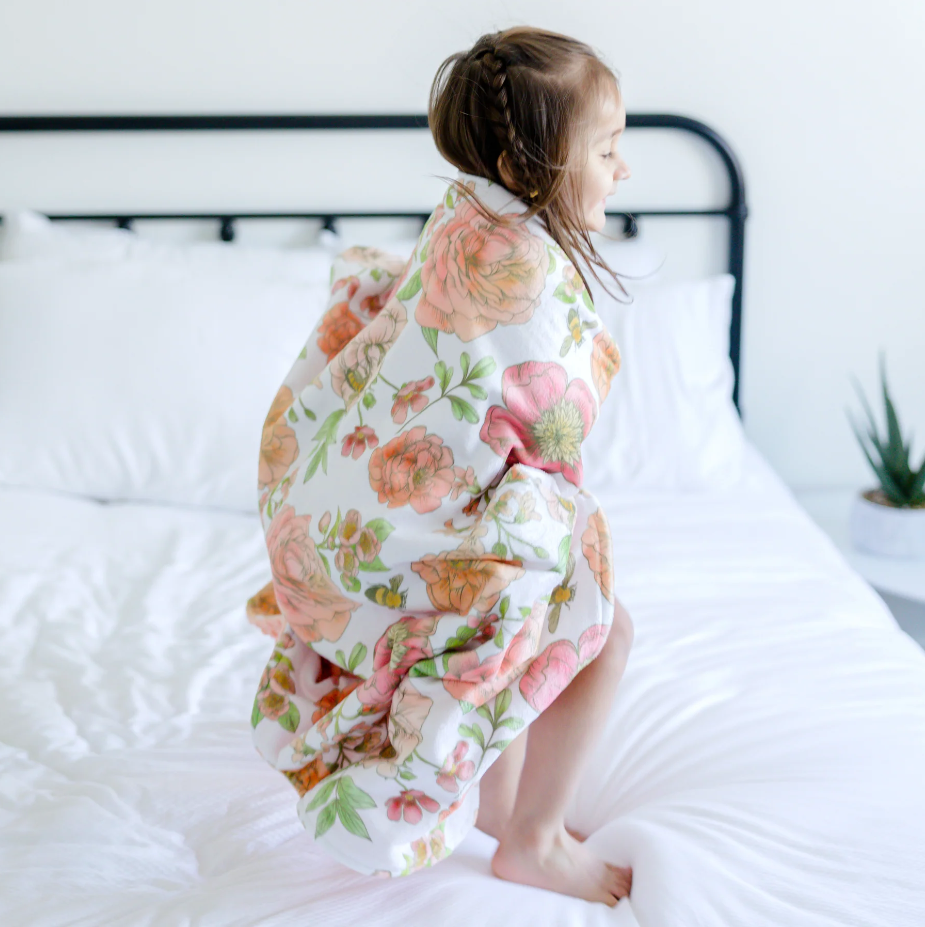 BLANKET MINKY ORANGE BOTANICAL FLORAL