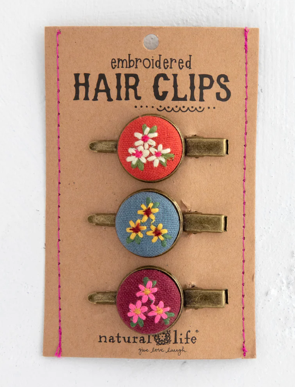HAIR CLIPS EMBROIDERED 3-PK