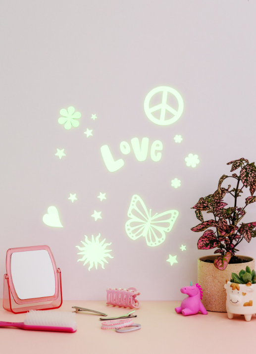 PEACE AND LOVE GLOW STICKERS