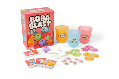 Boba Blast with cups, cards and stickers, white backgroun