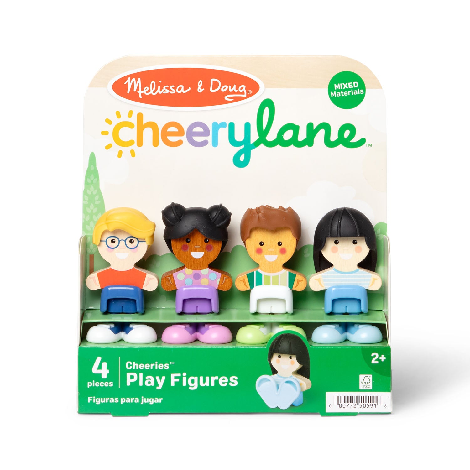 Packaging of Melissa & Doug Cheerylane play figures with four colorful figurines.