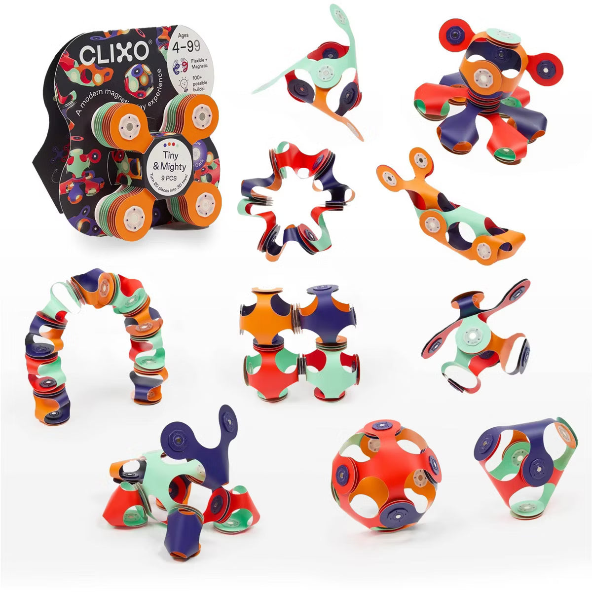 Colorful toy set with packaging labeled 'Clixox' on a white background