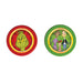 Two round pin-back buttons featuring characters from Dr. Seuss's The Grinch and Andersen's Family.