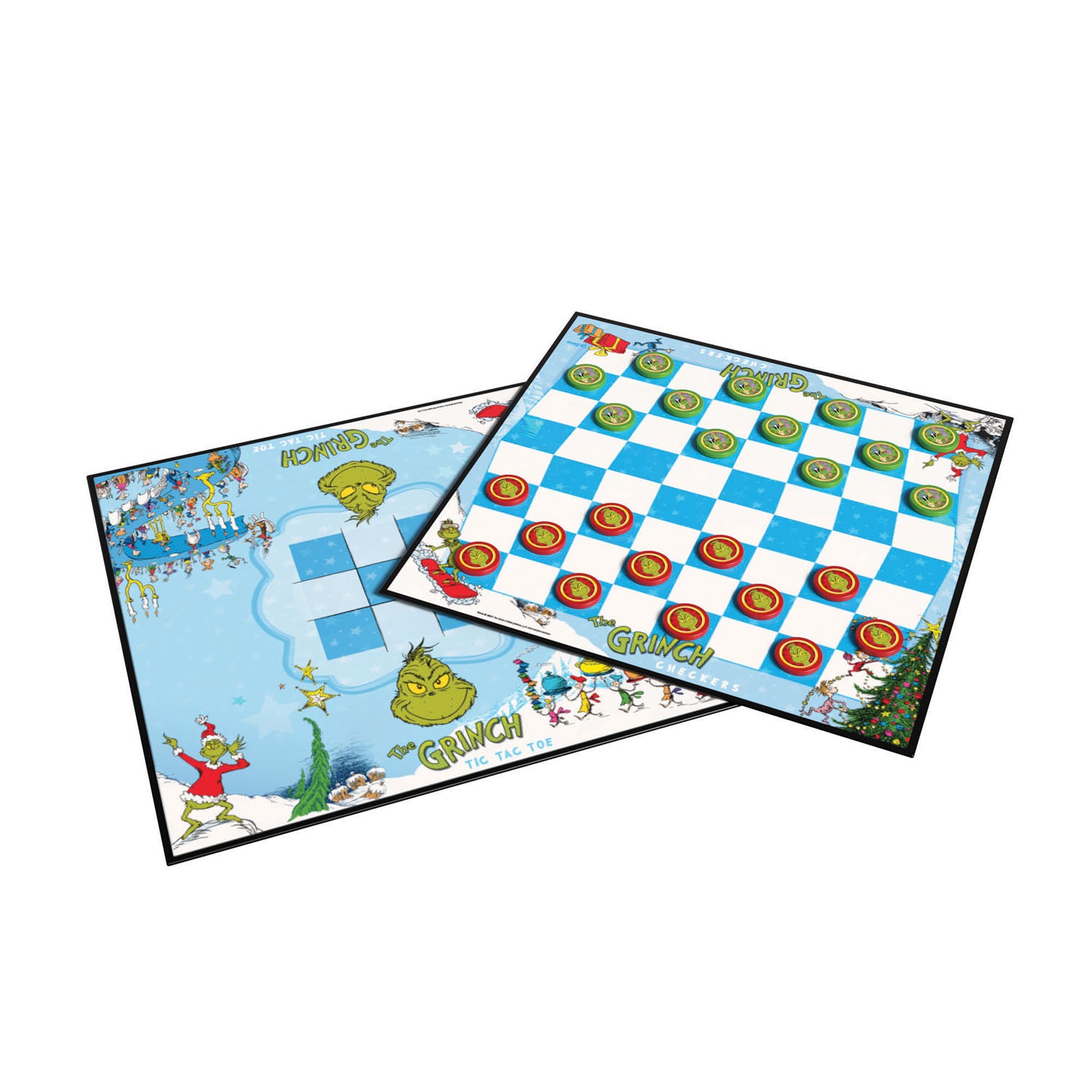 Two Dr. Seuss-themed checkers boards on a white background