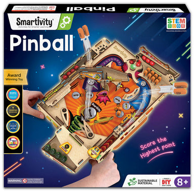 Smartivity Pinball toy set packaging with a hand holding the pinball machine.