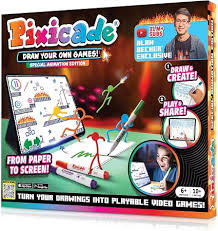 A yellow party game toy with a black rim sits next to its black packaging box on a wooden surface against a dark background. The box features colorful retro graphics and the text 'DANCE PARTY'.