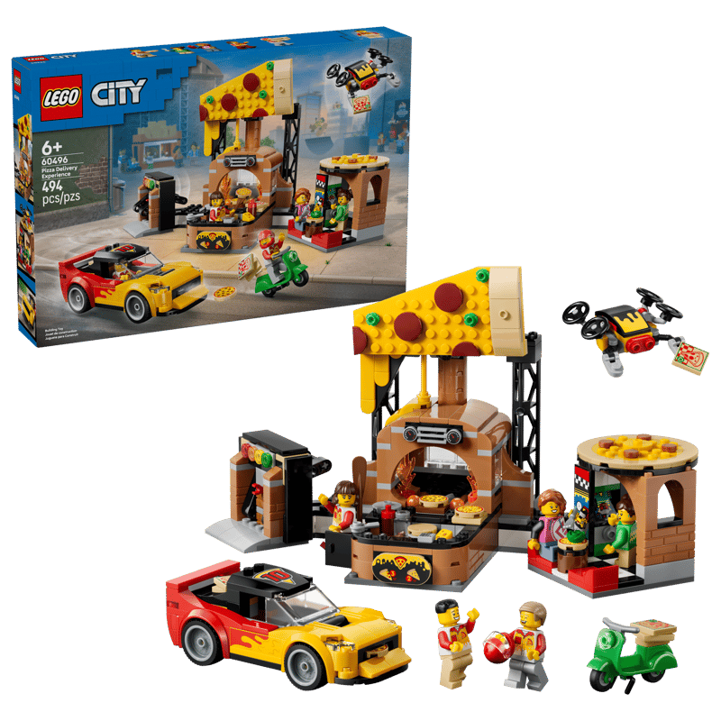 LEGO City pizza delivery set with packaging on a white background