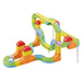 Colorful toy marble track set on a white background