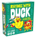 Board game box titled 'Rhymes with Duck' featuring cartoon ducks on a green background.