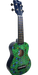 Green and blue ukulele with a pattern on a white background
