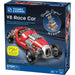 Thames & Kosmos V8 Race Car STEM educational kit box, showing a red model race car with exposed engine parts and product features on a white background.