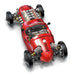 Red car model with visible engine and mechanical components on a white background