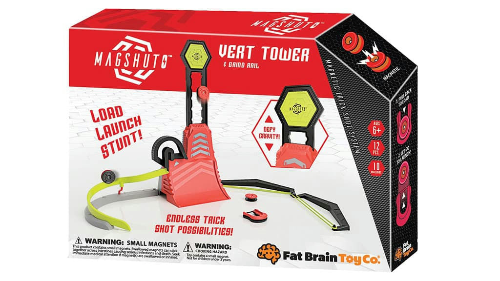 Toy launch set packaging with branding and product details.
