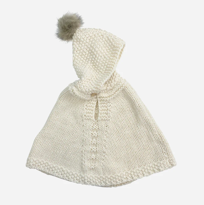 Knitted Blush Poncho with Hood (Toddler 2-4 years)