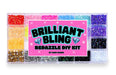 Brilliant Bling bedazzle DIY kit with colorful rhinestones and pink label on a white background