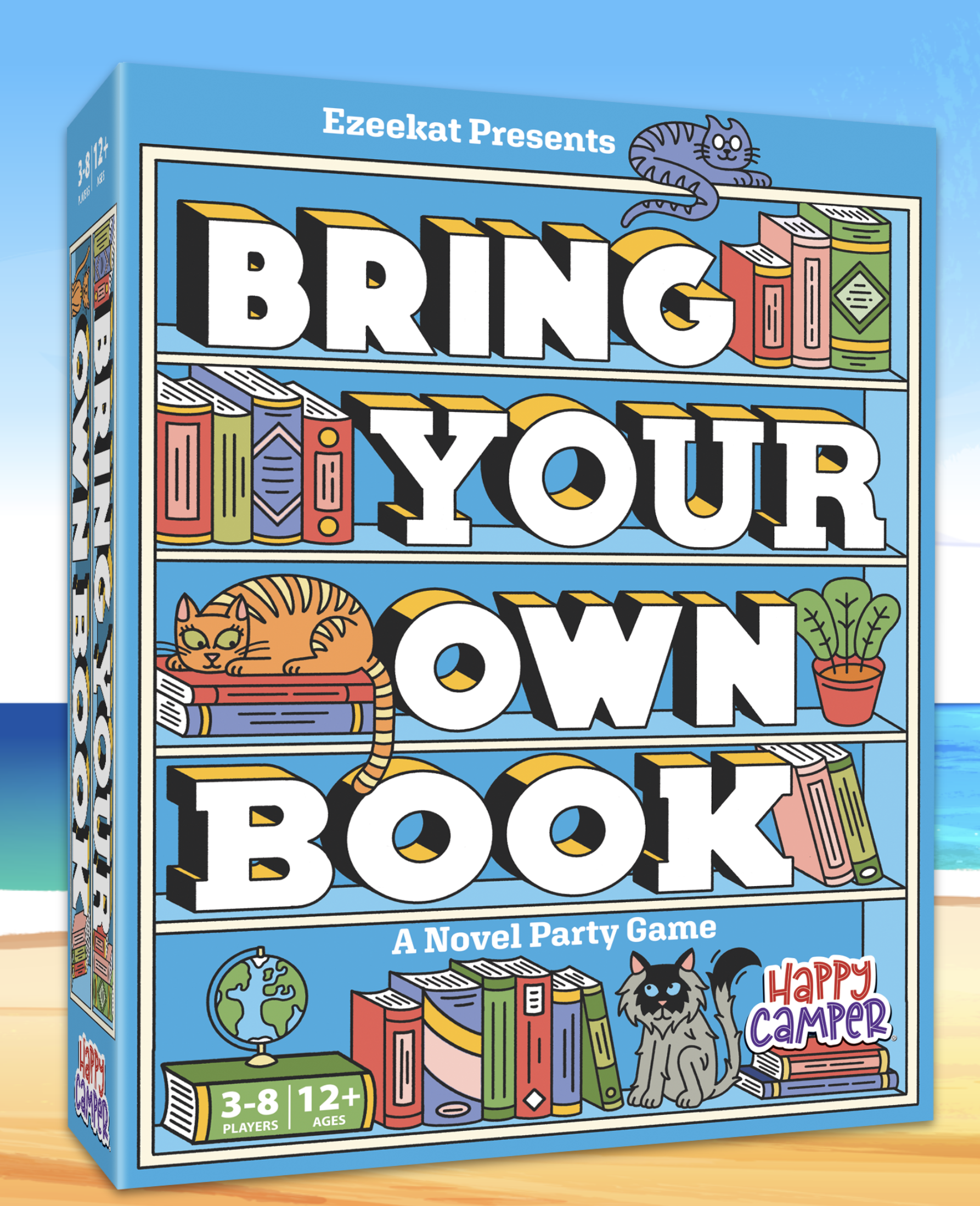 Board game box titled 'Bring Your Own Book' with colorful book illustrations on a blue background.
