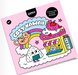 Coloring notebook with cartoon illustrations on a pink background, featuring the brand 'omy'.