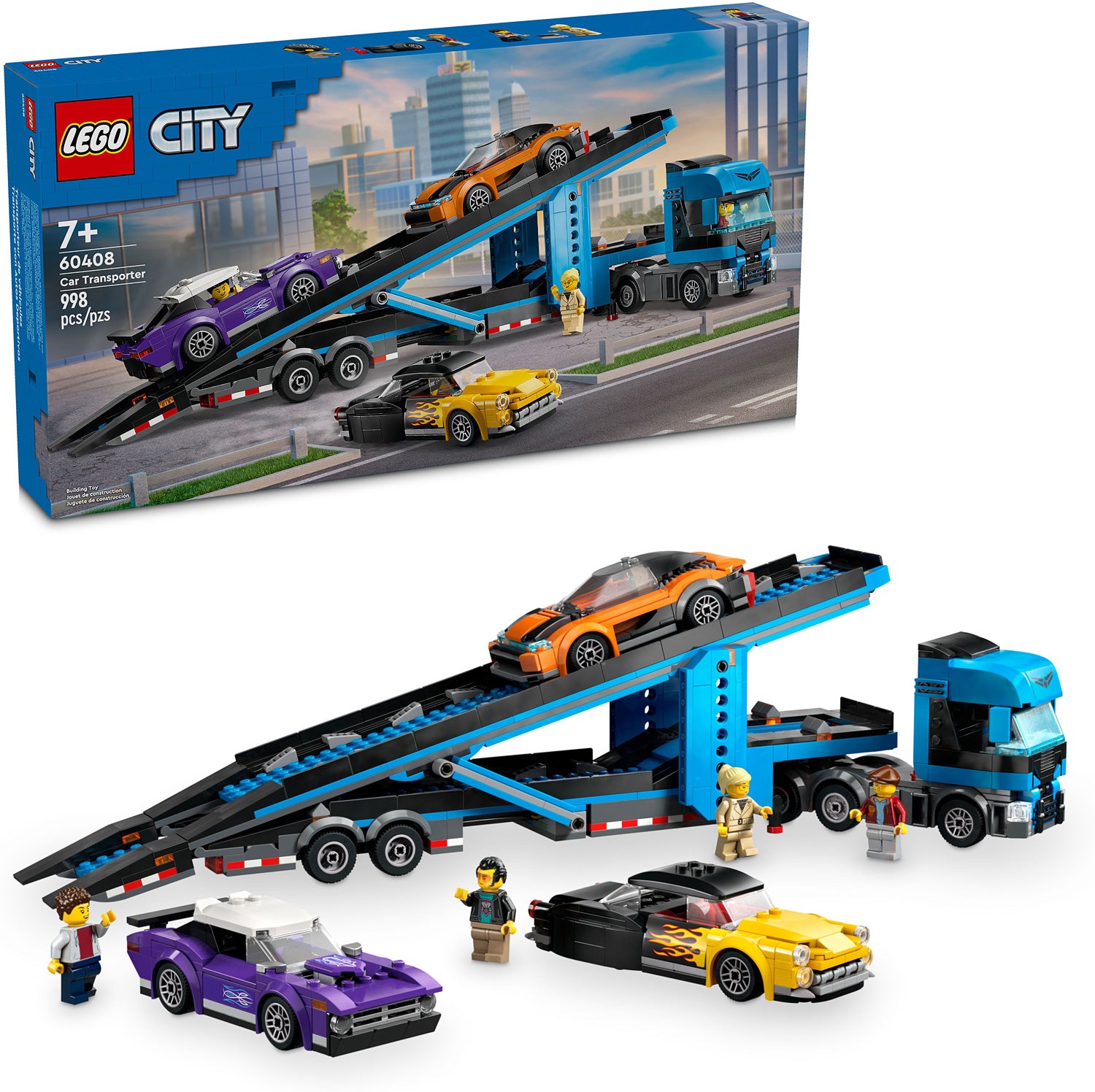 CAR TRANSPORTER TRUCK W/SPORTS CARS CITY LEGO