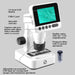 Digital microscope with labeled features on a gray background