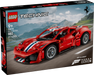 LEGO Technic Ferrari F50 box front showing a red model sports car with white and blue racing stripes on a road with mountains in the background. LEGO and Technic branding are visible, along with the Ferrari logo and Forza Horizon 4 text.