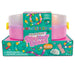 Wander Bloom Fido Wear Squishy Beads set in its retail packaging, featuring two pink plastic bead jars with translucent lids and yellow handles, displayed on a teal box with colorful bead illustrations.