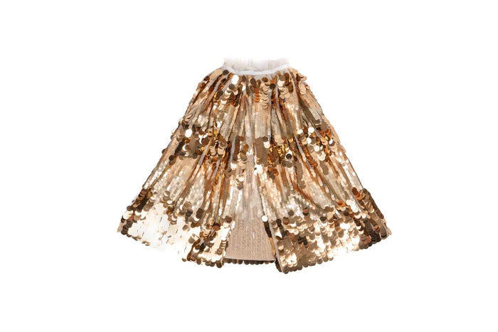 Gold sequin skirt on a white background