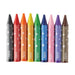 Eight Oily crayons in a row, showing a range of colors from dark gray to brown, each decorated with a white star and moon pattern.