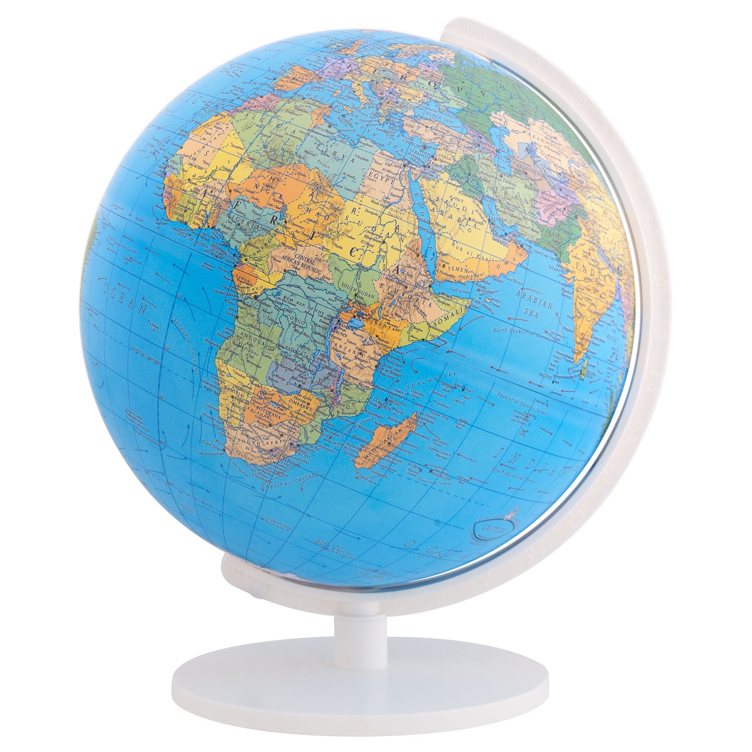 World globe with a white base on a white background