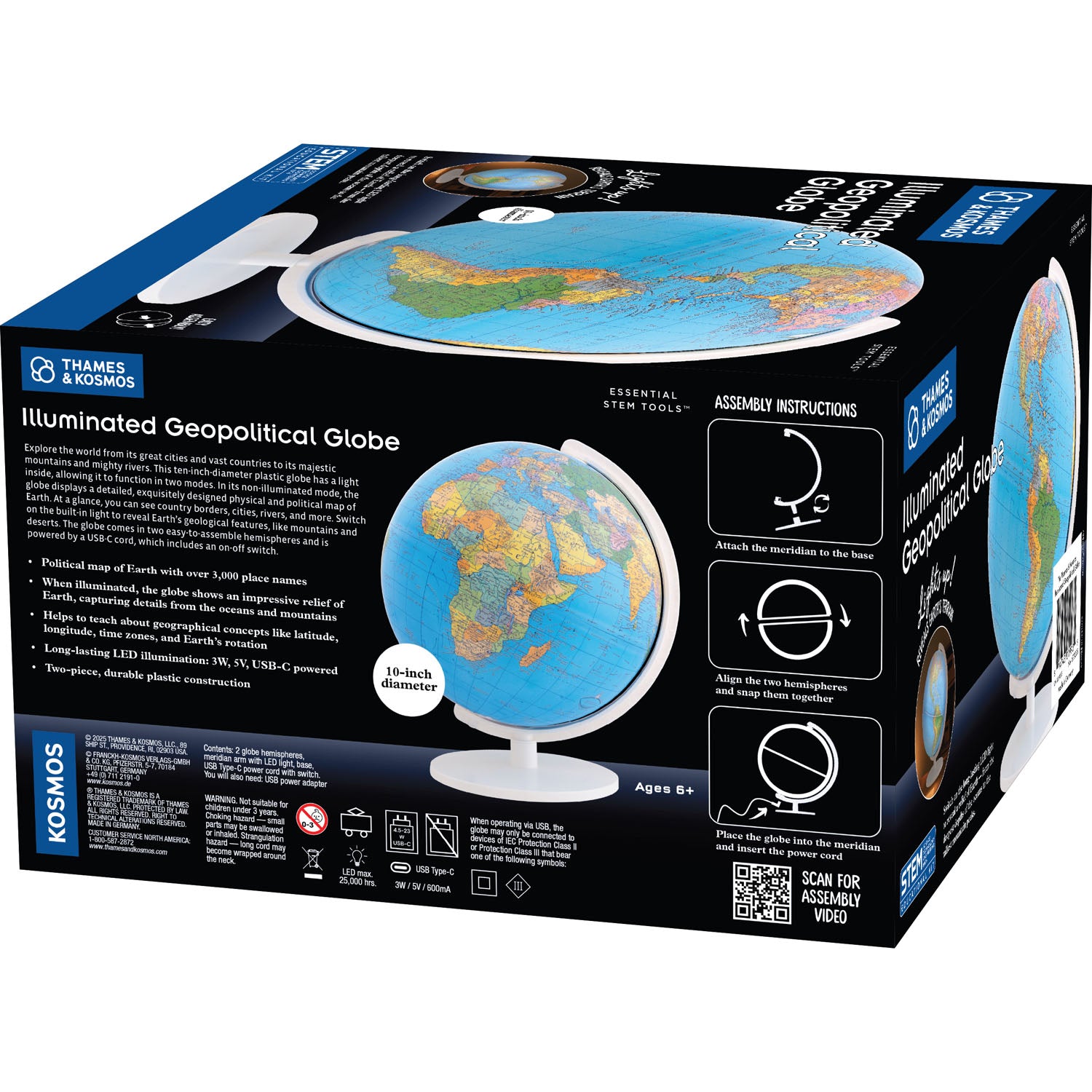 Globes on a world map with a box packaging