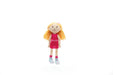 Plush doll with blonde hair and a pink dress on a white background