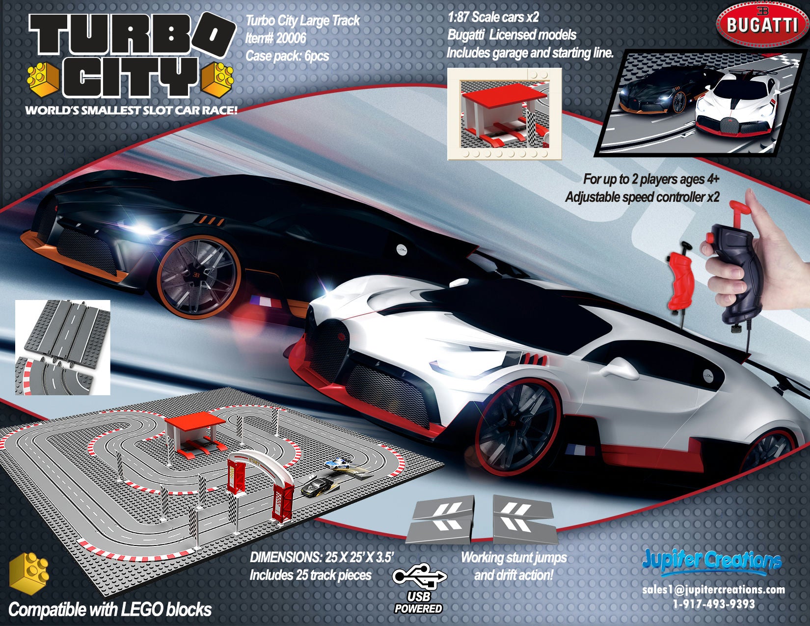 Toy slot car set with Bugatti model on a Turbo City packaging