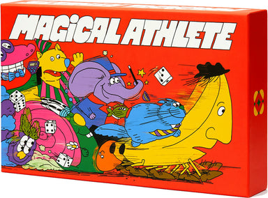 Colorful box of 'Magical Athlete' with cartoon characters on a red background