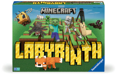 Minecraft Labyrinth game box with characters and text on a green and blue background