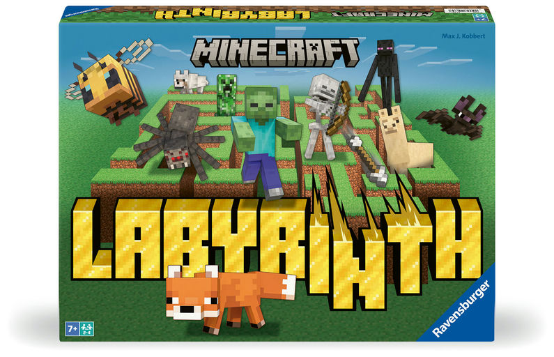 Minecraft Labyrinth game box with characters and text on a green and blue background