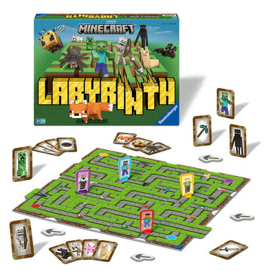 Minecraft Labyrinth board game set with packaging in the background