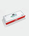 A rectangular product box for Mini Majer Dark Love Skincare, featuring a white top with green and multicolor branding and a red patterned side, shown on a light gray background.