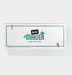 The product packaging for 'mini MAHJER' on a clean white background. The box is white with a green border, featuring the game's title in green and purple lettering, along with a small toucan illustration in the bottom right corner.