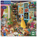 Jigsaw puzzle box featuring an artist in a colorful studio with various objects and decorations.