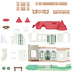 Toy house set with various pieces on a white background