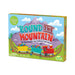 Board game box for 'Round the Mountain with colorful train design and mountain background.