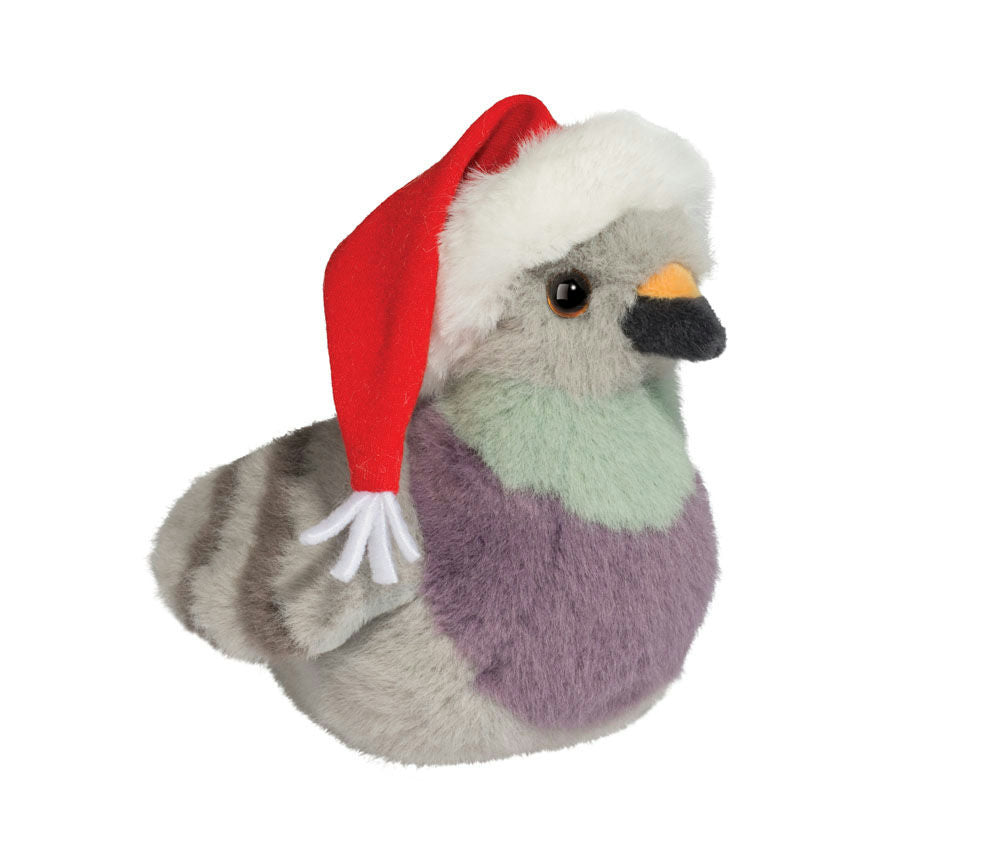 Pigeon stuffed animal santa hat white background