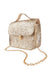 Gold glitter handbag with a chain strap on a white background